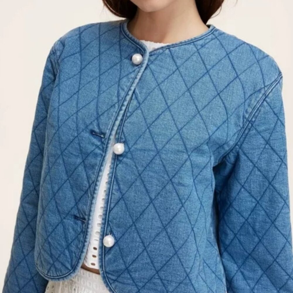 New Kate Spade Quilted Pearl Denim Jean Jacket Coat x Target